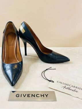 🛍️Givenchy Authentic Black Leather Stiletto Pumps with Gold Heel Plate